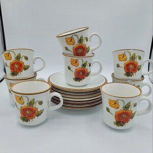 Vintage Cups & Saucers Mikasa Poppies Made In Japan #1514